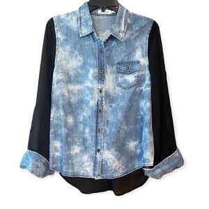 Blu Pepper Sz S NWT Blue Tie-Dye Sheer Sleeves & Hem Oversized Relaxed Shirt